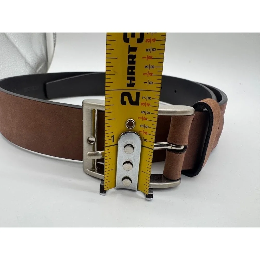 Canali Mens Brown Suede Leather Belt Solid Brass‎ Buckle Made in Italy Logo C